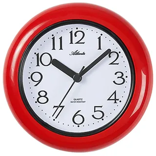 Atlanta 454/1 Wanduhr Tischuhr Baduhr Badezimmeruhr Quarz analog rot - Rot, Weiß, Schwarz