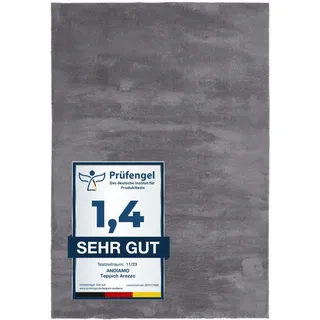Andiamo Teppich Arezzo waschbar Wohnzimmer Esszimmer pflegeleichter eleganter gemütlicher Wohnzimmerteppich Fellteppich einfarbig 80 x 150 cm anthrazit