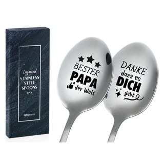 Geschenke Für Papa, Papa Geschenk Geburtstag, 2 Löffel Kaffeelöffel mit Gravur, Gestaltung Edelstahl, Mit Geschenkbox, Bester Papa Der Welt, Danke Dass es Dich Gibt