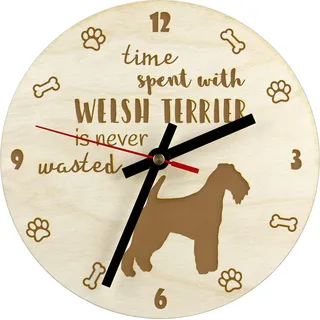 Welsh Terrier - Uhr mit Hund, Holzuhr mit Gravur, personalisierte Uhr von Art-Dog