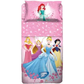 hermet Bettwäsche-Set für Einzelbett, Prinzessin, 100% Baumwolle, Bettwäsche-Set für Betten, Oberlaken mit Ribaltina, Spannbettlaken und Kissenbezug