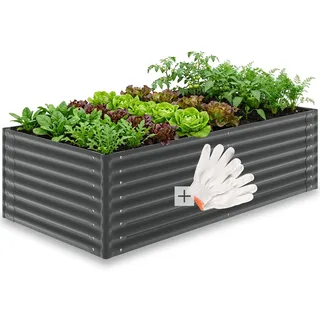tectake Hochbeet Blomma verzinkter Stahl 200x100x62cm 1200L Anthrazit Gartenbeet Pflanzbeet Gemüsebeet Kräuterbeet abgerundete Ecken