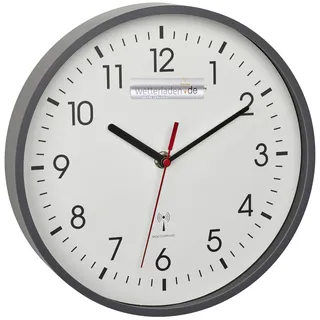 TFA Dostmann Analoge Funk-Wanduhr, 60.3550, höchste Genauigkeit, modern, analog, Glasabdeckung, für Büro, zu Hause, Geschenk, 245 x 245 x 42 mm (grau mit Batterie)