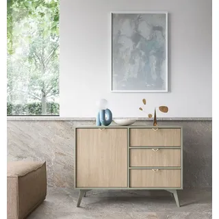 Kommode Sideboard Forest 106x38x80cm eukalyptusgrün Herringbone Skandi - Braun, Grün