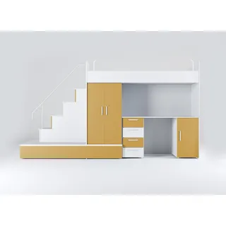 Hochbett mit Regal und Stauraum – Für Ihr Kinderzimmer oder Jugendzimmer. - Gelb