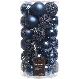 KAE Weihnachtskugeln Kunststoff 6cm x 37er Set mit Ornamenten (Marineblau)