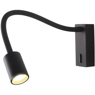 DAWALIGHT Schwanenhals Lampe Wandmontage Schwarz mit Schalter, 5W LED 3000K Warmweiß Leselampe Bett Aluminium Leseleuchte Wand Flexibel für Buch Schlafzimmer