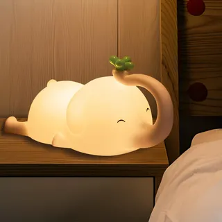 Alopee Nachtlicht Baby Silikon,Stilllicht Elefant Touch-Steuerung LED Nachtlicht Baby 3 Lichtmodi Dimmbar und Zeitschaltuhr Nachttischlampe Kinder, Geschenke für Kinderzimmer Mädchen Junge