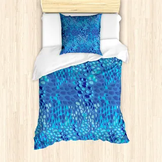ABAKUHAUS Wasser Mantele, Abstrakte Fische Hautschuppen, Milbensicher Allergiker geeignet mit Kissenbezügen, 135 cm x 200 cm - 80 x 80 cm, Violet Blue Aqua