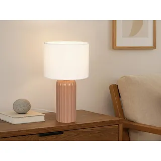 LED Tischlampe mit Keramikfuß Mocca & Stoffschirm Beige, Nachttischlampe H: 36cm