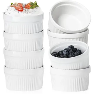 8 Stück Creme Brulee Schälchen,Souffle Förmchen Backofenfest,Ofenfeste Förmchen,Keramik Ramekins für Ragout Fin Schalen,Leckere Würzfleisch,Muffin,Panna Cotta,7.5cm 120 ml,Weiß