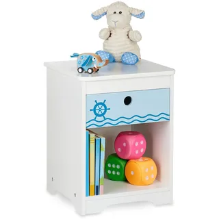 Relaxdays Kindernachttisch Seemann-Design 41 x 32 x 31 cm MDF weiß blau
