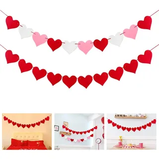 2 Stück Herz Wimpelkette Leinen Wimpel Herzen Girlande Vintage Wimpelkette Hochzeit Deko Farbenfroh Wimpeln für Geburtstag Party Dekoration