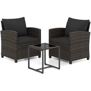 FANTASK Rattan Gartenmöbel 3er Set, Balkonmöbel inkl. 2 Rattanstühle & Gartentisch aus PE-Rattan, Gartenlounge Set mit abnehmbaren Kissen, Outdoor Sitzgruppe für Garten Pool (Braun-Schwarz)