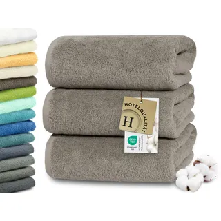 ZOLLNER 3er Set Duschtücher in 70x140 cm - besonders weiche und saugstarke Handtücher in braun - mit praktischem Aufhänger - waschbar bis 95°C - Baumwolle - Hotelqualität