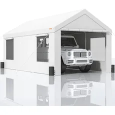 Bild von Carport, 3 x 6 x 2,8 m, robuste große Autoüberdachung, Garagenüberdachung für den Außenbereich mit abnehmbaren Seitenwänden, aufrollbaren, für Auto, LKW, Boot, Weiß