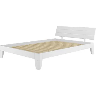 Weißes Doppelbett in Überlänge 140x220 Bettgestell Holzbett Massivholz Kiefer Weiß V-60.54-14-220WRollrost inkl. - Weiß
