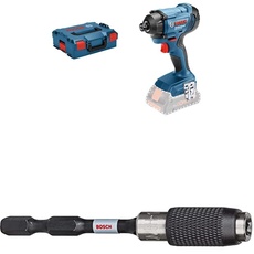 Bosch Professional Akku Drehschlagschrauber GDR 18V-160 (ohne Akkus und Ladegerät, in L-BOXX) + Schnellverschluss Bithalter (Impact Control, Pick and Click, 1/4 Zoll Sechskantschaft)