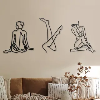 Photect 3 Stück Metall-Wandkunst, minimalistisch, abstrakt, Frau, moderne Linienzeichnung, weiblich, zum Aufhängen, für Schlafzimmer, Küche, Badezimmer, Wohnzimmer (stilvoll), Schwarz