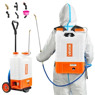 VEVOR Rucksacksprüher mit Wagen, Einstellbarer Druck 0–94 PSI, 15-Liter-Tank auf Rädern, mit 6 Düsen, 2 Zauberstäben, Weithalsdeckel für Garten, Jäten, Sprühen, Reinigen