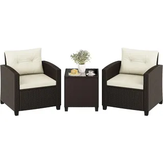 Yaheetech Rattan Set 3-tlg. Braun/Beige