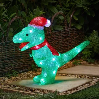 Festive Lights 26cm LED Weihnachtsfigur aus Acryl Dino weiße LEDs batteriebetrieben Beleuchtung mit Timer Dekoration Weihnachten Deko Außen (T-Rex)