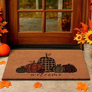 Lanpn Willkommens Fußmatte Herbst Kürbis Kokosmatte, 42x75 cm rutschfeste Schmutzfangmatte, Thanksgiving Fussmatte Eingangsbereich Matte, Badematte Türmatte für Innen/Außen Welcome Door Mat