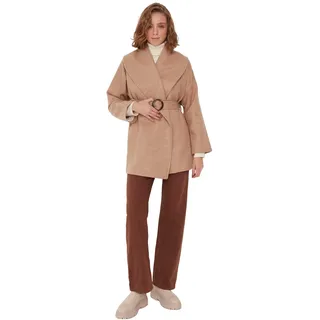 TRENDYOL Damen Trendyol Damen Oversize Straight Plain Webstoff Mantel Coat, Camelfarben, 36 EU