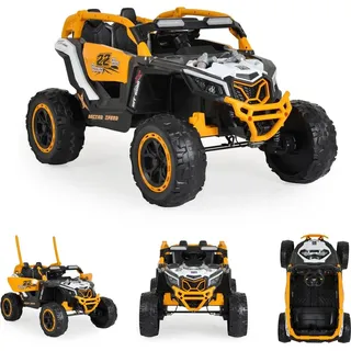 Moni Kinder Elektrofahrzeug Jeep Kansas, EVA-Reifen, Fernbedienung, Musik, Gurt orangr weiß - Orange, Weiß