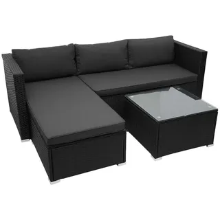 Mendler Poly-Rattan Garnitur HWC-F57, Balkon-/Garten-/Lounge-Set Sofa Sitzgruppe ~ schwarz, Kissen dunkelgrau ohne Deko-Kissen