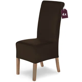 SCHEFFLER-Home Stuhlhussen 4er Set Lena Braun/elastische und langlebige Hussen für Stühle/Robustes Freischwinger Hussen Set/Stuhlhussen Stretch/Stuhl Hussen waschbar