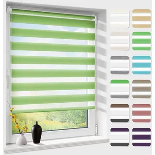 Doppelrollo klemmfix ohne Bohren, Duo Rollos für Fenster & Tür mit Bohren, Version 2026 Grün B60 x H150cm (Stoffbreite 60 cm), Fensterrollo lichtdurchlässig & verdunkelnd, Klemmrollo Sonnenschutz