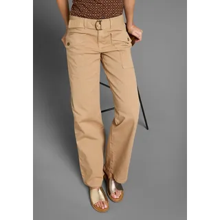 Cargohose DELMAO, Damen, Gr. 42, N-Gr, beige, Web, Obermaterial: 98% Baumwolle, 2% Elasthan, unifarben, figurbetont lang, Hosen Cargohose, mit modische großen Eingrifftaschen