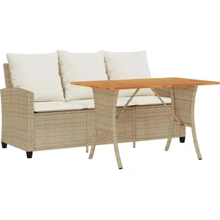 vidaXL Gartensofa 3-Sitzer mit Kissen & Tisch Beige Poly Rattan - Beige