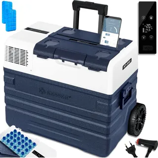 KESSER® Kompressor Kühlbox elektrisch Gefrierbox, Mit APP-Steuerung USB-Anschluss 12/24 V 230V, +Teleskopstange Räder Kühlschrank Kühlung bis -20 °C für Auto, Lkw, Boot, Reisemobil, Camping - Blau