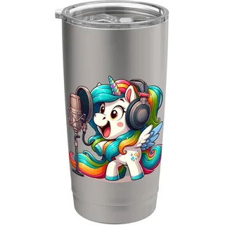 Bloggerin Unicorn mit Mikrofon Podcast Influencer Einhorn Doppelwandiger Edelstahl-Thermobecher