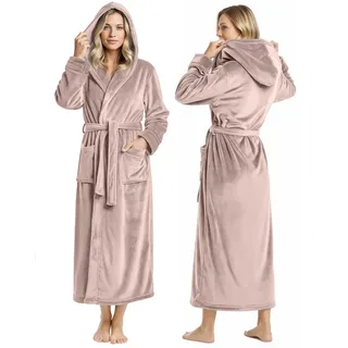 NY Threads Bademantel für Damen, mit Kapuze, Plüsch-Fleece, langer Bademantel für Damen, flauschig weicher Damen-Bademantel