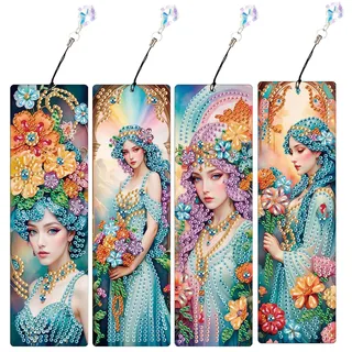 JICFDAO 4 Stück Diamond Painting Eleganter Lesezeichen Set Exquisite Buchzeichen mit Quasten Diamant Malerei Bookmarks Einzigartige Lesezeichen Papier für Romane Klassiker Notizbücher Feen Elfen Engel