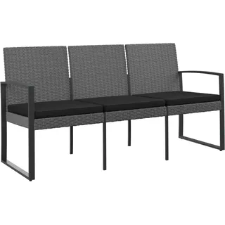 vidaXL Gartenbank 3-Sitzer mit Kissen Dunkelgrau PP-Rattan - Grau