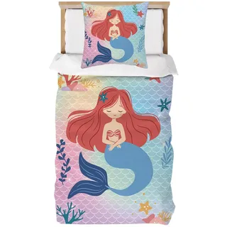 DJDEA Meerjungfrau Bettwäsche 135x200 Mädchen, Weich Mikrofaser Kinder Bettwäsche Set Atmungsaktiv 2-teiliges Bettwäsche mit Kissenbezug 80x80cm