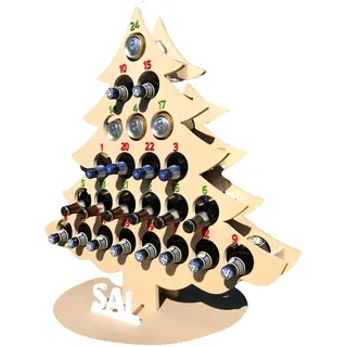 24-täglicher Holz-Adventskalenderbaum mit Mini-Getränkehalter – Festlicher Weinständer und dekoratives Geschenk (ohne Flaschen)