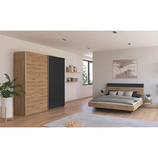 Rauch "Monza", mit Schwebetürenschrank Breite 218 cm, Bettanlage in 2 Breiten, eiche artisan, graumetallic),
