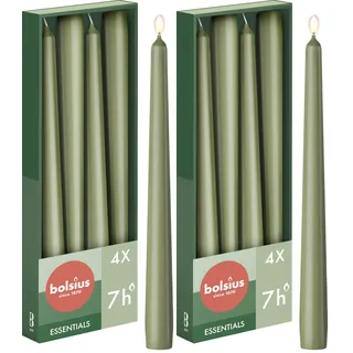 Bolsius Glatte Spitzkerzen - Grün - Set 4 Stück im Karton - Dekorative Haushaltkerzen - Brenndauer 7 Stunden - Unparfümierte - Natürliches Pflanzenwachts - Ohne Palmöl - 24,5 cm (Packung mit 2)