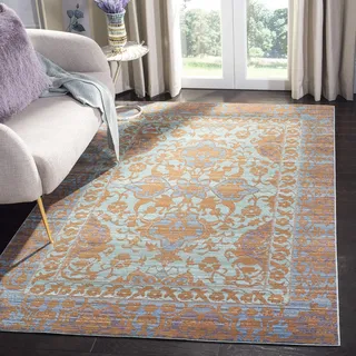 SAFAVIEH Boho Teppich für Wohnzimmer, Esszimmer, Schlafzimmer - Valencia Collection, Kurzer Flor, Blau und Gold, 152 X 244 cm