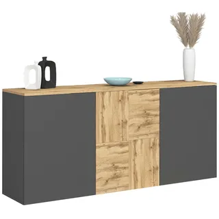 Sideboard OTTO HOME "ISEO, Kommode, Schrank, Sideboard, Lowboard, 6 Fächer, Breite 150 cm", anthrazit, eiche wotan, B:150cm H:70cm T:35cm, Sideboards, Sideboard, stehend/hängend, 3 Türen, 6 Fächer, Breite 150 cm
