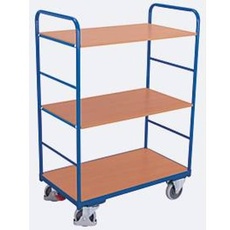 Etagenwagen, Stahl/MDF-Platte, Enzianblau/Buche-Dekor, 3 Etagen, 1000 x 700 mm, EasySTOP, bis 250 kg