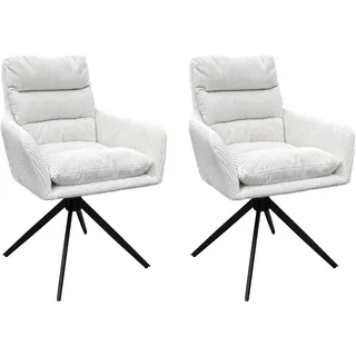 byLIVING Esszimmerstuhl Pura Grob-Cord Off White schwarz matt 2er Set