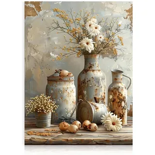 dazzlewall Gänseblümchen Blumen WandBild, Vintage Rustikaler Botanik Leinwand Bild für Küche Landhausstil Badezimmer Deko 12x16 Zoll Ungerahmt