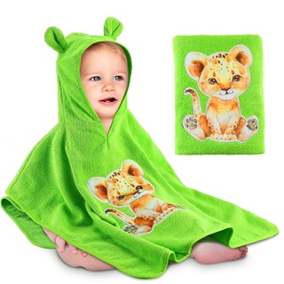 Yosemy Kapuzenhandtuch Baby Handtuch Kapuze 100% Baumwolle Badeponcho Kinder- Oeko TEX - Babyhandtuch mit Kapuze Weich & Super Saugfähig 0-3 Jahre-Löwe