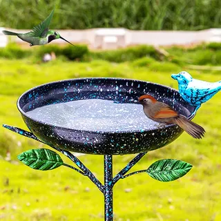 Qipade Vogeltränke aus Metall mit Gartenpfähle, leichte Vogeltränke, abnehmbar, rostfrei, Vogeltränke aus Gusseisen, dekorative Vogeltränke für Garten, Höfe, Rasen, Terrasse, Geschenk, 104 cm hoch